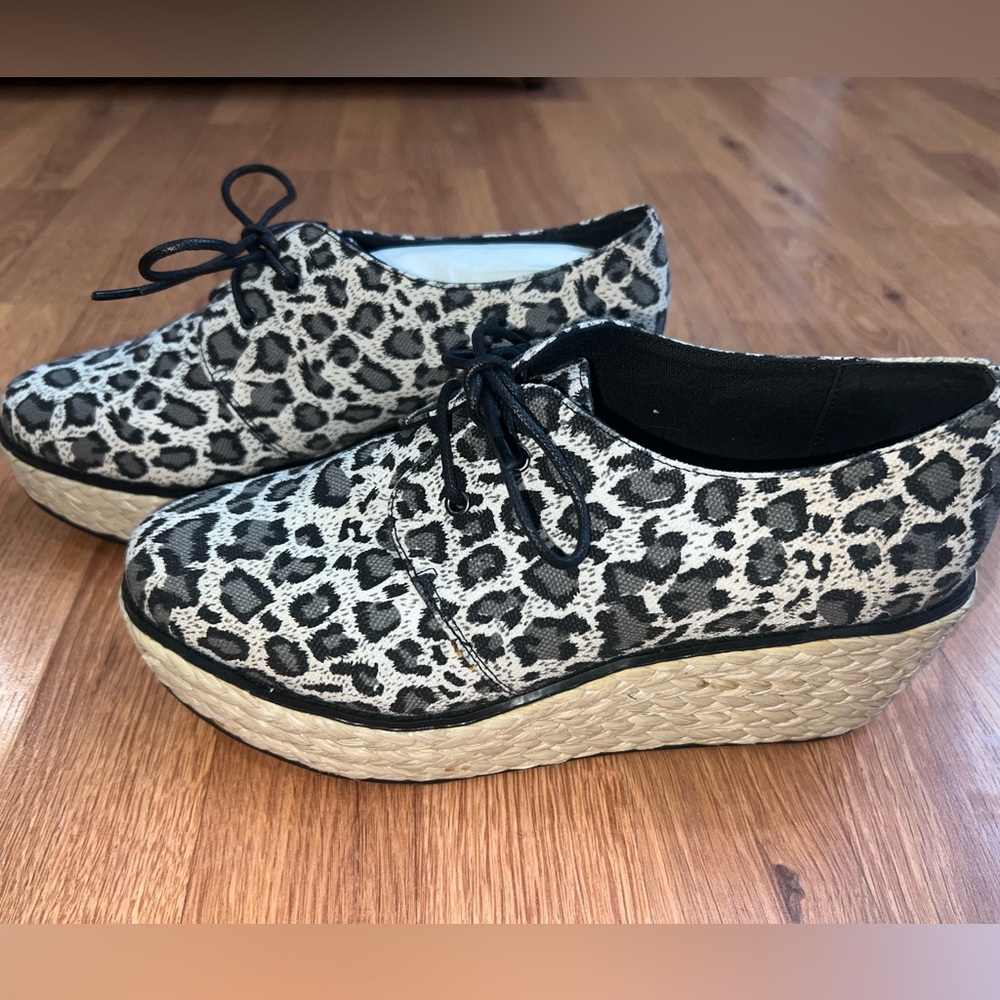 Shoemint Black and Cream Leopard Platform Shoes